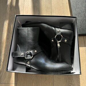 Laurent Paris black leather ankle boots with buckle...